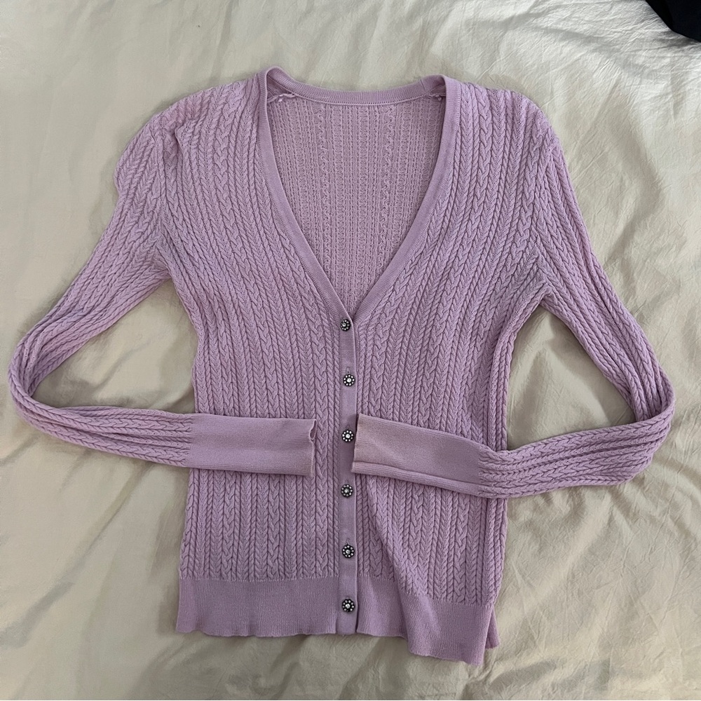 Lavender cable knit cardigan